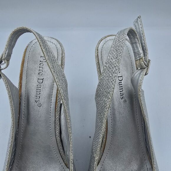 Pierre Dumas Womens Silver/Glitter Ankle Strap Dress High Heels- 8 1/2  preowned - Picture 3 of 9
